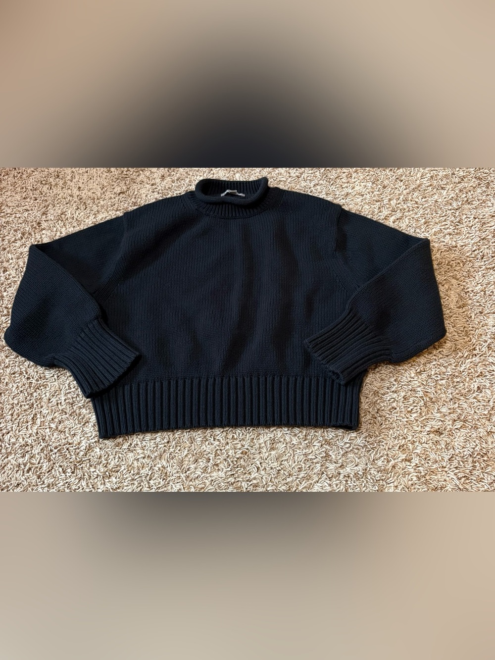 J. Crew Sweater Cropped Black Mock Neck Womens size Medium 100% cotton